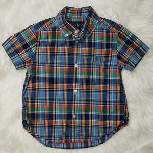 2T Ralph Lauren Plaid Cotton Collared Shirt Green